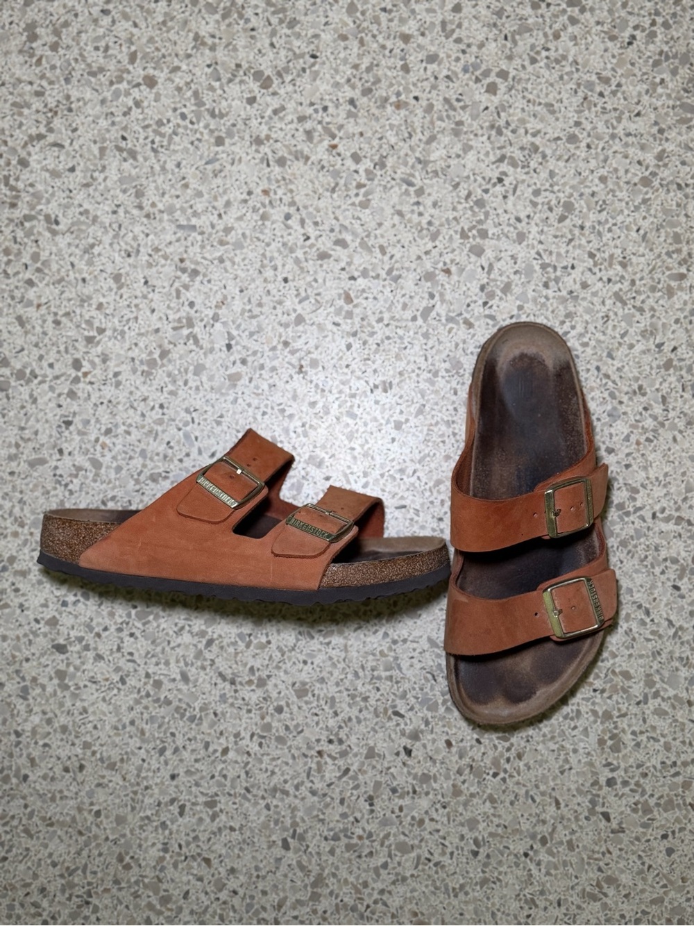 Birkenstock Men's Two-Buckle Suede Sandals in Rust Brown